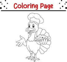 Thanksgiving coloring page. Black and White Cartoon Vector Illustration of Funny Turkey