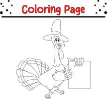 Thanksgiving coloring page. Black and White Cartoon Vector Illustration of Funny Turkey