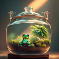 Terrarium with frog in it, render, cinematic light ai generate photo