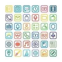 Mobile app icons, in color line style, for user interface, technology, design and communication needs. This includes messages, email, voice recording, weather, music, multimedia, games and others. vector