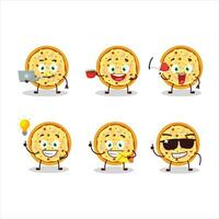 Marinara pizza cartoon character with various types of business emoticons vector