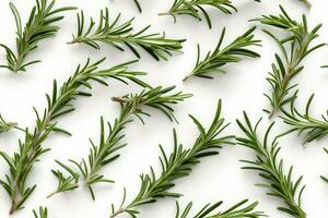 AI Generative Fresh rosemary on a cracked whited wooden background Top view photo