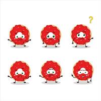 Cartoon character of raspberry donut with what expression vector