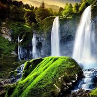 Beautiful waterfall blue flow asian landscape, photo
