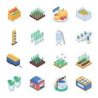 Farm Cultivation and Harvesting Isometric Icons vector