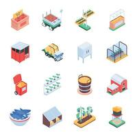 Set of Farm Technology Isometric Icons vector