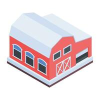 An isometric icon of farm shed vector