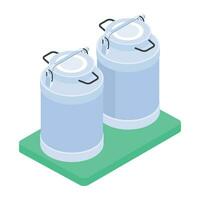 Trendy milk cans isometric icon vector