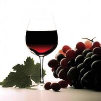 Wine and grapes on white background. AI Generative photo