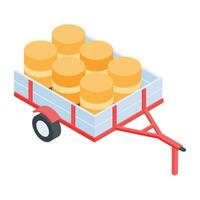 Hay cart isometric icon, editable design vector