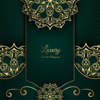 Green luxury background, with gold mandala ornament vector