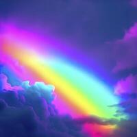 Neon Rainbow In The Clouds. AI Generative photo