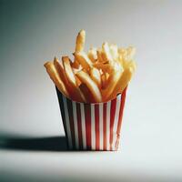 French fry cinematic food on white background. AI Generative photo