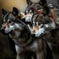 Wolf pack in natural environment. AI Generative photo