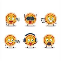 Greek pizza cartoon character are playing games with various cute emoticons vector