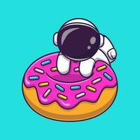 Cute Astronaut With Doughnut Cartoon Vector Icon  Illustration. Science Food Icon Concept Isolated Premium  Vector. Flat Cartoon Style