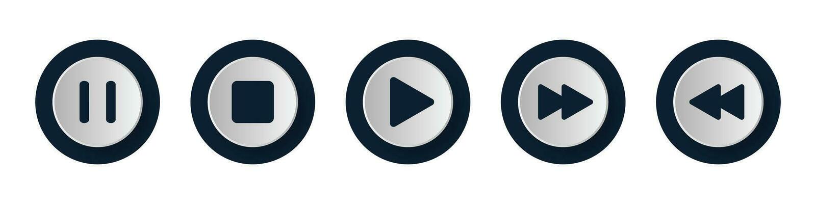 Multimedia Player Icons Set, Play Button, Pause Button, Next, Forward, Backward, Stop, Repeat Button With 3D Glossy Realistic Circle icon Collection Isolated On White Background Vector Illustration