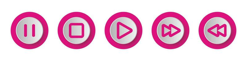 Multimedia Player Icons Set, Play Button, Pause Button, Next, Forward, Backward, Stop, Repeat Button With 3D Glossy Realistic Circle icon Collection Isolated On White Background Vector Illustration