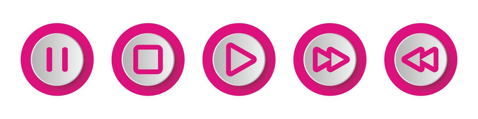 Multimedia Player Icons Set, Play Button, Pause Button, Next, Forward, Backward, Stop, Repeat Button With 3D Glossy Realistic Circle icon Collection Isolated On White Background Vector Illustration