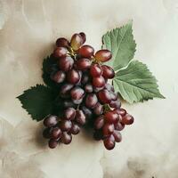 Grapes with leaves flat lay on a grungy plaster background. AI Generative photo