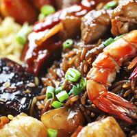 Close up on delicious asian food. AI Generative photo