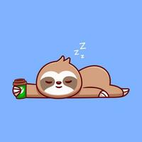 Cute Sloth With Coffee Cup Cartoon Vector Icon Illustration.  Animal Drink Icon Concept Isolated Premium Vector. Flat  Cartoon Style