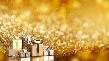 The gift box on gold  background 3d rendering photo