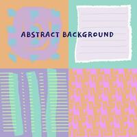 Set of contemporary square cards with colorful abstract doodle shapes, bold textured lines, stiped patterns. vector