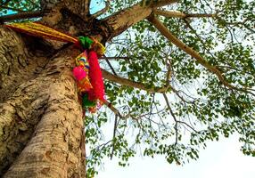 The colored ribbons at the holy bodhi tree photo