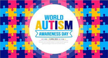 World autism awareness day puzzle pieces pattern background template celebrated in 2 April. use to banner, card, greeting card, poster, book cover, placard, frame, social media post banner template. photo