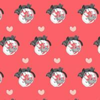 Seamless pattern sleeping cats curled up in a ball on red background vector