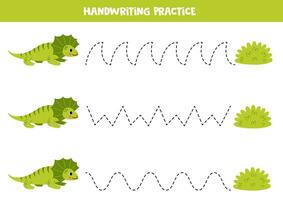 Tracing lines for kids. Cute frill neck lizard and bush. Handwriting practice. vector