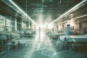 Blurred Hospital Emergency Room, Abstract Medical Background. AI Generative photo