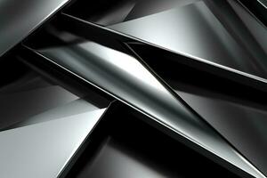 Abstract metallic black silver triangular pattern. 3d render illustration of modern geometric wallpaper.AI generated, Generative AI. photo