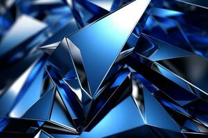 Abstract metallic blue sapphire silver triangular pattern. 3d render illustration of modern geometric wallpaper.AI generated, Generative AI. photo
