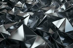 Abstract metallic black silver triangular pattern. 3d render illustration of modern geometric wallpaper.AI generated, Generative AI. photo