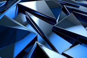 Abstract metallic blue sapphire silver triangular pattern. 3d render illustration of modern geometric wallpaper.AI generated, Generative AI. photo