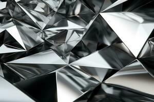 Abstract metallic silver triangular pattern. 3d render illustration of modern geometric wallpaper.AI generated, Generative AI. photo