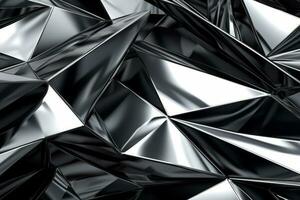 Abstract metallic black silver triangular pattern. 3d render illustration of modern geometric wallpaper.AI generated, Generative AI. photo