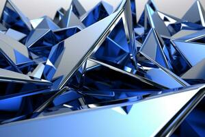 Abstract metallic blue sapphire silver triangular pattern. 3d render illustration of modern geometric wallpaper.AI generated, Generative AI. photo