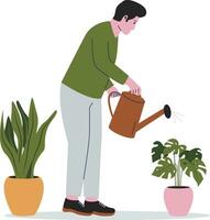 hombre jardineros cuidando para plantas de interior ilustración vector