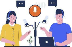 People recording a podcast vector illustration