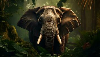 Elephant in jungle forest. Animal in the jungle. Wildlife scene AI Generated photo