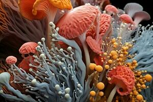 Microsopic of bacteria fungus.medical and science research concept.colorful color.generative ai photo