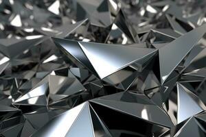Abstract metallic silver triangular pattern. 3d render illustration of modern geometric wallpaper.AI generated, Generative AI. photo