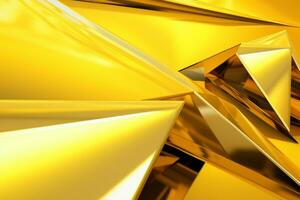 Abstract metallic yellow sapphire silver triangular pattern. 3d render illustration of modern geometric wallpaper.AI generated, Generative AI. photo