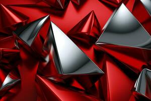 Abstract metallic red ruby silver triangular pattern. 3d render illustration of modern geometric wallpaper.AI generated, Generative AI. photo