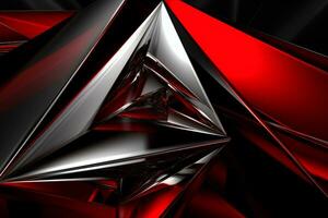 Abstract metallic red ruby silver triangular pattern. 3d render illustration of modern geometric wallpaper.AI generated, Generative AI. photo