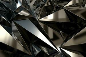 Abstract metallic black silver triangular pattern. 3d render illustration of modern geometric wallpaper.AI generated, Generative AI. photo