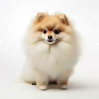 Cute Pomeranian breed dog isolated on white background, AI generated. Generative AI. photo